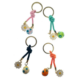 Gold Ring Evil Eye Ceramic Ball Keychain with Charm 1 Count Assorted Colors