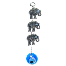 Triple Evil Eye Metal Elephant Wall Hanger 2"x10"