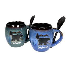 Glazed Colorado Mountain Bear Espresso Barrel Mug w/ Spoon