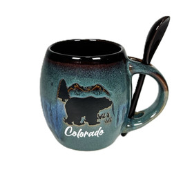 Glazed Colorado Mountain Bear Espresso Barrel Mug w/ Spoon