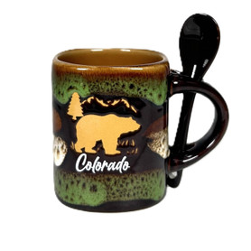 Colorado Bear In The Mountains Classic Espresso Mug w/ Spoon (Assorted Colors)
