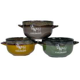Colorado Bison Ceramic Bowl w/ Spoon (Assorted Colors)