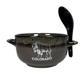 Colorado Bison Ceramic Bowl w/ Spoon (Assorted Colors)