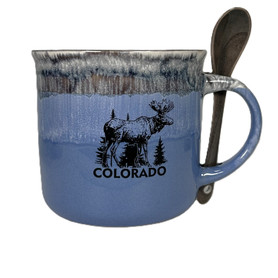 Rustic Colorado Elk 18oz Ceramic Mug w/ Spoon (Assorted Colors)