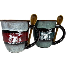 Colorado Ceramic Elk in the Mountains 16oz Mug w/ Matching Spoon