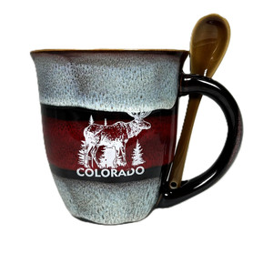 Colorado Ceramic Elk in the Mountains 16oz Mug w/ Matching Spoon