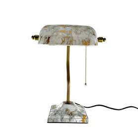 White Marble Banker Table Lamp with Gold Accent