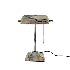 Gray Granite Banker Table Lamp with Silver Accents