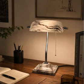 Gray Granite Banker Table Lamp with Silver Accents