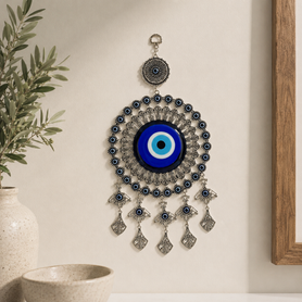Turkish Evil Eye Wall Hanging with Charms – 8" Diameter