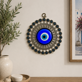Turkish Evil Eye Wall Hanging with Filigree Accents – 8" Diameter