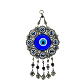 Turkish Evil Eye Wall Hanging with Charms – 8" Diameter