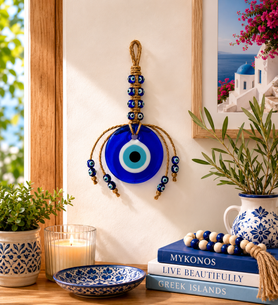 2.76" Turkish Evil Eye Jute Wall Hanging 