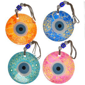 Rainbow Collection Hand Painted Evil Eye Glass Hanging 5"x 10" – 1 Count Assorted
