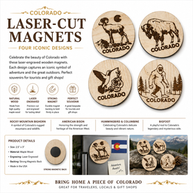 Colorado Laser-Cut Wooden Tourist Magnets 3”