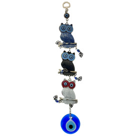 3 Multicolor Owl Evil Eye Wall Hanging 14"