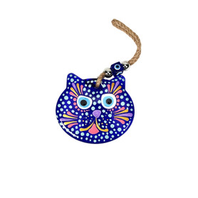 Hand Painted Cat W/ Evil Eye Bead Wall Hanger 1 Count (Assorted Colors) 4.5"x 9"