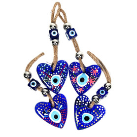 Painted Blue Heart Glass Evil Eye 2" x 6.5" 1 count assorted