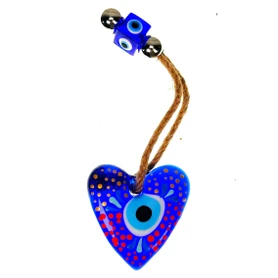 Painted Blue Heart Glass Evil Eye 2" x 6.5" 1 count assorted