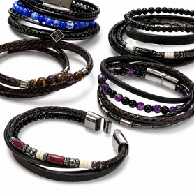 Real Leather Men’s Bracelet with Metal Clasp – 8.5” Turkish Assorted Styles