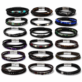 Real Leather Men’s Bracelet with Metal Clasp – 8.5” Turkish Assorted Styles