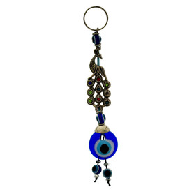 Peacock Evil Eye Glass Keychain