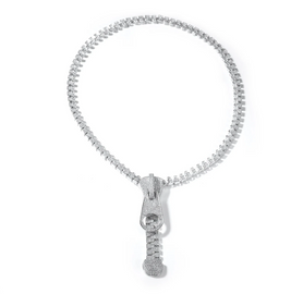 Iced Out CZ Zipper Chain Necklace 14K Gold Plated Hip Hop Bling Collar 26-28"