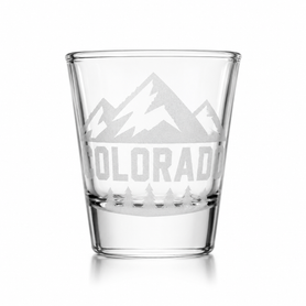 Colorado Mountain Engraved Shot Glass – 1 1/2 Oz Clear Souvenir Glass with Pine Tree Design