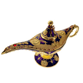 9" Aladdin Brass and Enamel Genie Lamp 1 Count Assorted Colors