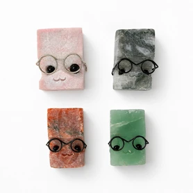 Cute Stone Block Figurines with Glasses 1 count assorted