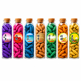 Natural Backflow Incense Cones - 65 Count Glass Bottle - Assorted Scents