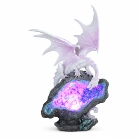 Silver Dragon on Green LED Crystal 8.75" Figure