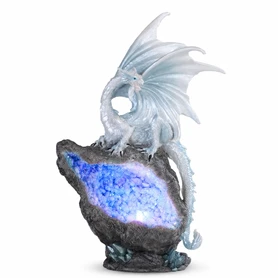 Silver Dragon on Blue & Purple LED Crystal 8.75" Figure