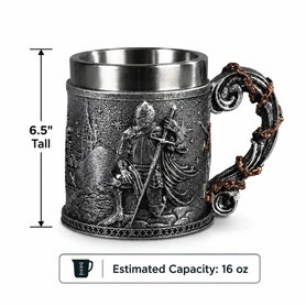 Medieval Knight Stainless Steel Tankard – 6.5" Tall 