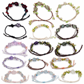 Handmade Floral Crystal Cord Bracelets – Assorted Adjustable Beaded Friendship Bracelets