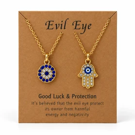 Luxury Rhinestone Evil Eye Necklace Collection – Disc & Hamsa Charms, Assorted Styles