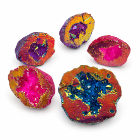 Luxury Aura Geode Half – Colorful Natural Crystal Slice, Assorted Colors