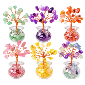 Mini Gemstone Crystal Tree with Natural Stone Chips – Decorative Feng Shui Tree (Assorted Colors & Styles)