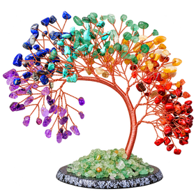 Rainbow 5" Seven-Stone Gemstone Tree W/ Agate Slice Base