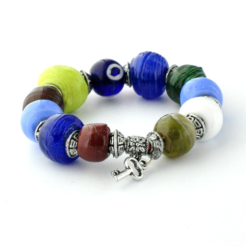 Evil Eye Elastic Charm Bracelet - Multi-Colored Glass Ornament by Paykoc EE0034 Evil Eye Elastic Charm Bracelet - Multi-Colored Glass Ornament by Paykoc EE0034
