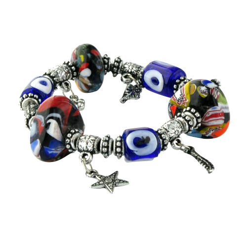 Evil Eye Elastic Charm Bracelet - Three Eye & Large Stone Glass Ornament EE0102 Evil Eye Elastic Charm Bracelet - Three Eye & Large Stone Glass Ornament EE0102