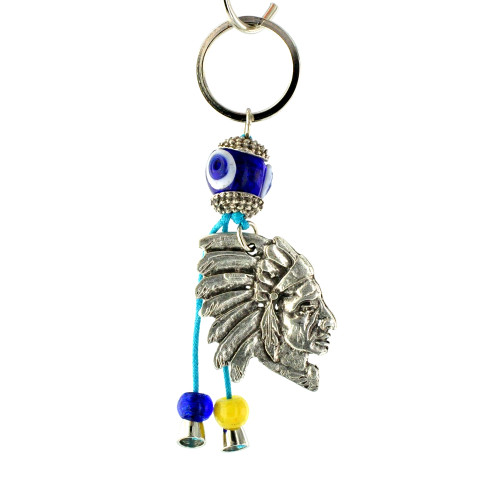 Evil Eye Keychain - Pewter Indian Chief Evil Eye Keychain - Pewter Indian Chief