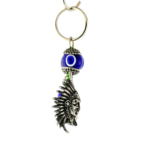 Evil Eye Keychain - Pewter  Indian Chief Evil Eye Keychain - Pewter  Indian Chief