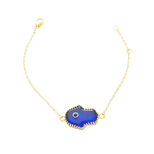 Evil Eye Gold-Plated Bracelet - Blue Hamsa Hand Evil Eye Gold-Plated Bracelet - Blue Hamsa Hand