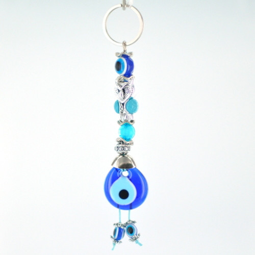 Evil Eye Keychain - Light Blue Owl Evil Eye Keychain - Light Blue Owl