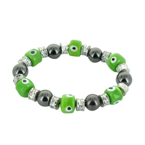 Evil Eye Bracelet -Green Glass-Short Ornament Featuring Hematite