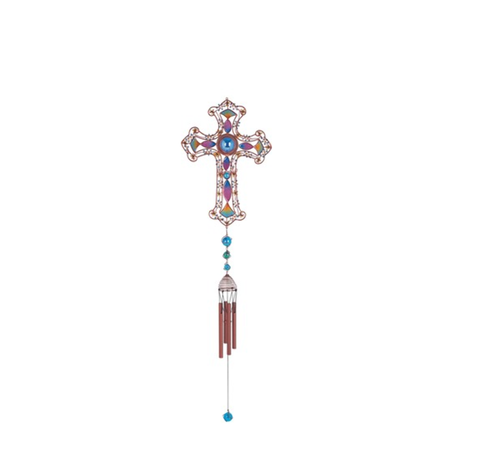 Copper & Gem Cross Chime, Purple 35"L GS99904 Copper & Gem Cross Chime, Purple 35"L GS99904