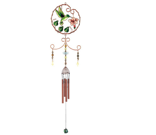 Copper & Gem Hummingbird Chime, Green 33"L GS99862 Copper & Gem Hummingbird Chime, Green 33"L GS99862
