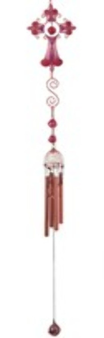 Copper & Gem Cross Chime, Pink 28"L GS99867 Copper & Gem Cross Chime, Pink 28"L GS99867