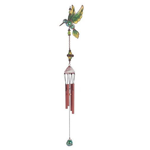 Copper & Gem Hummingbird Chime, Green 23"L GS99892 Copper & Gem Hummingbird Chime, Green 23"L GS99892